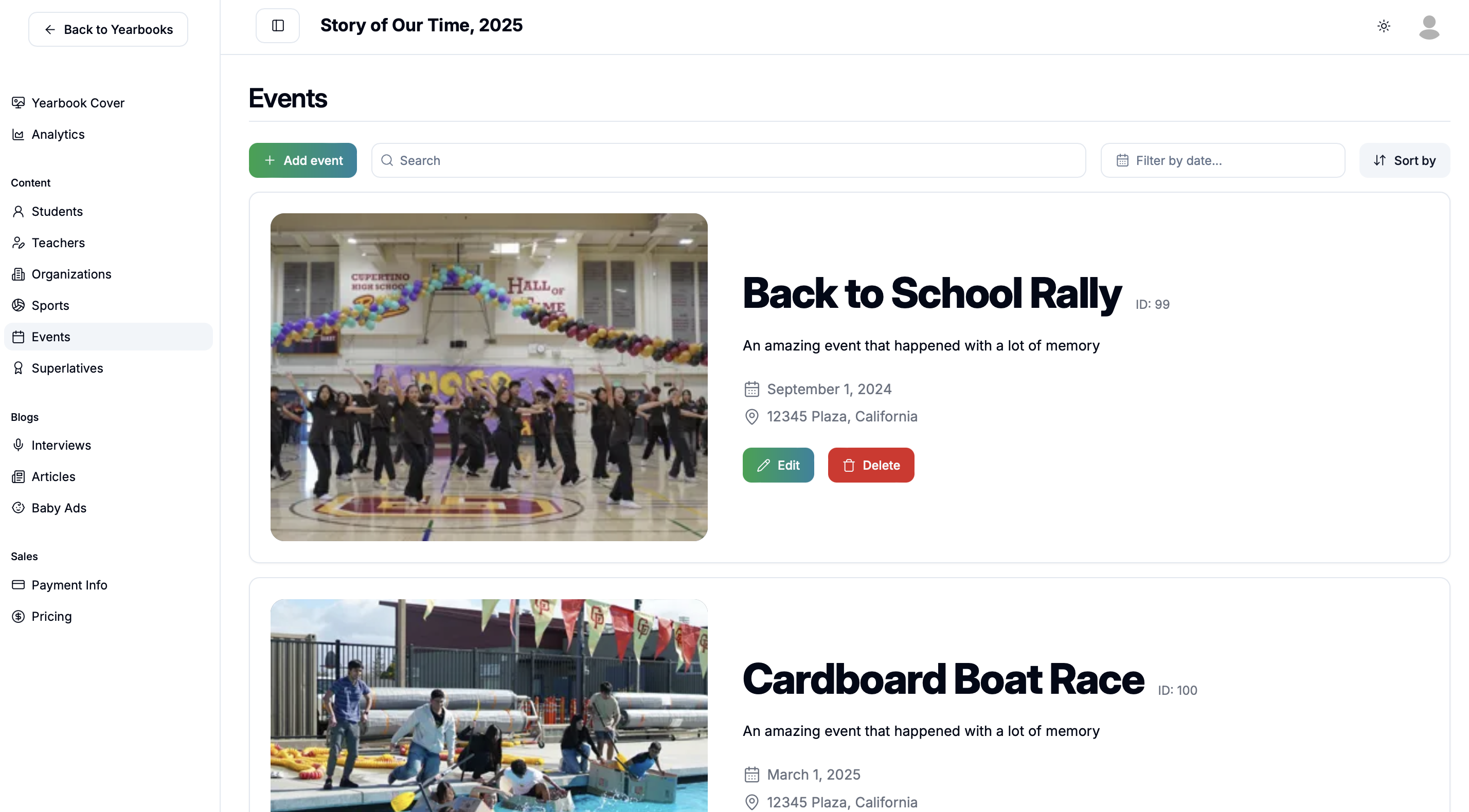Interactive Yearbook UI