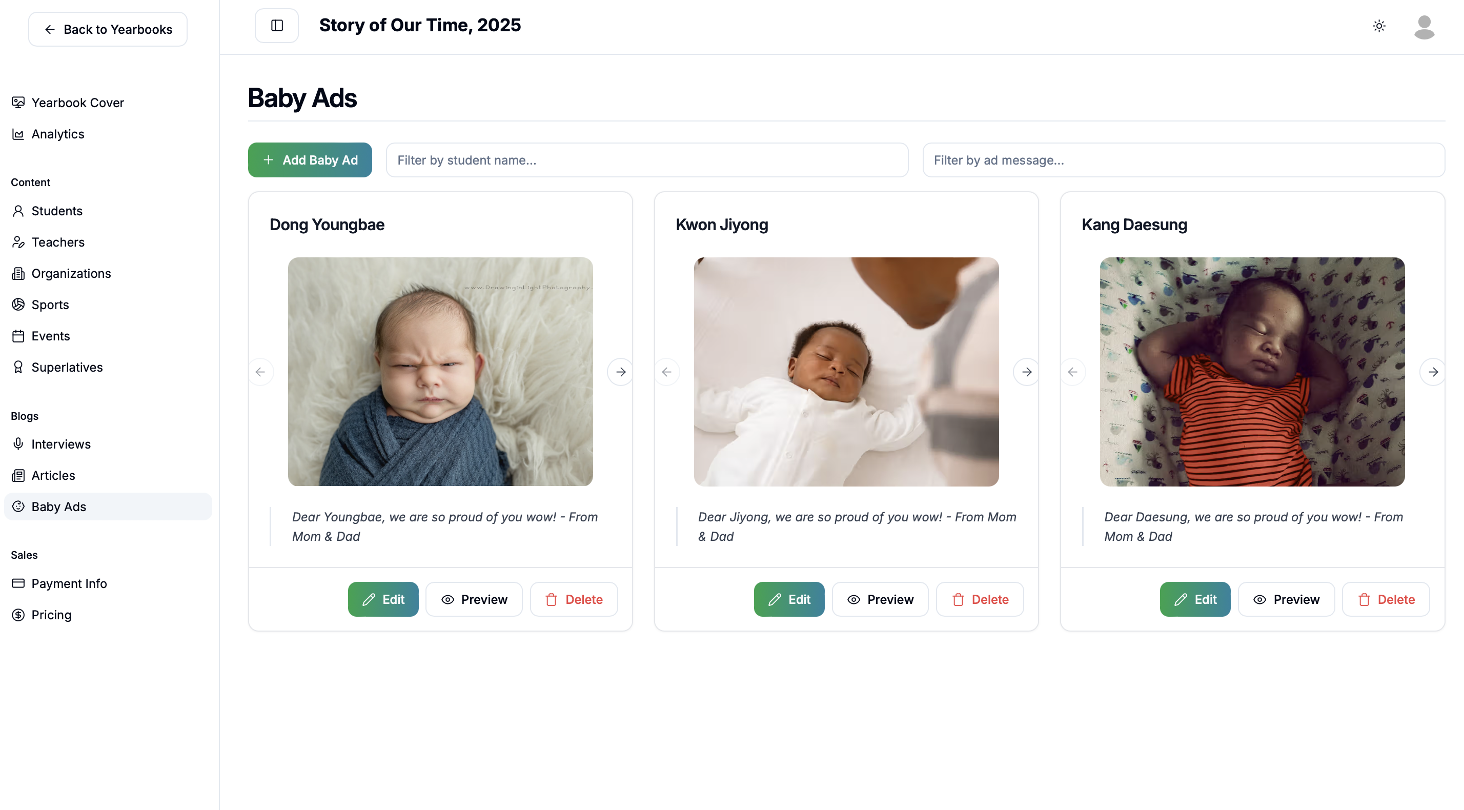 Interactive Yearbook UI